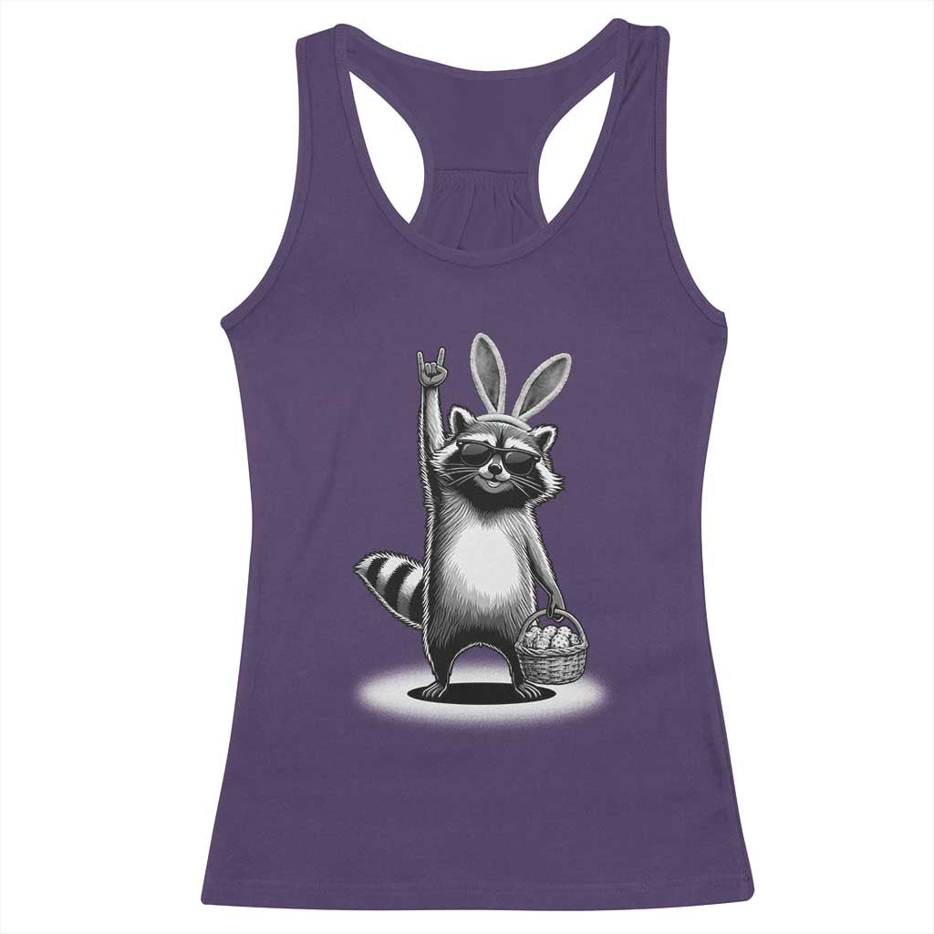 Retro Easter Raccoon Bunny Rock Hand Trash Panda Racerback Tank Top TS11 Purple Print Your Wear