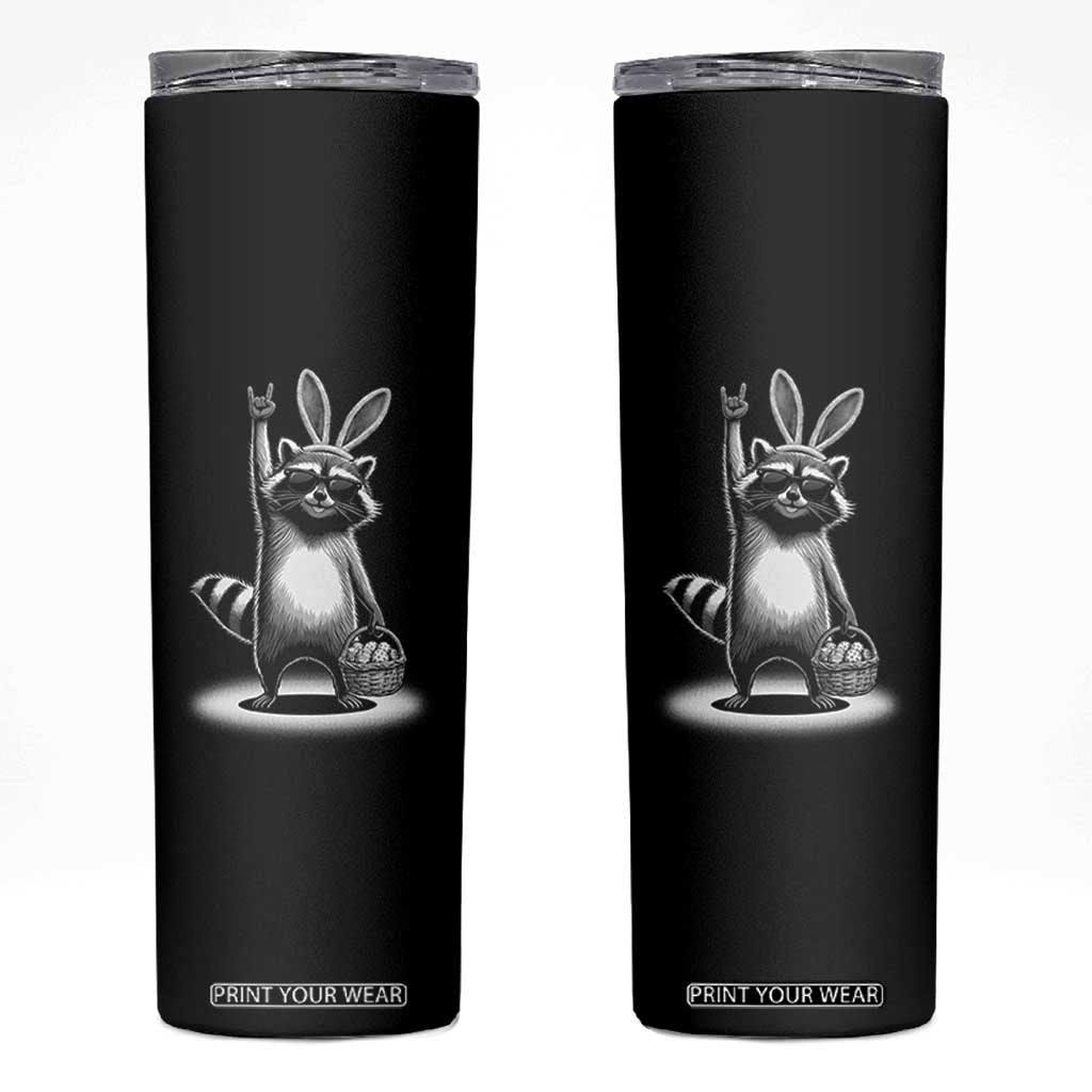 Retro Easter Raccoon Bunny Rock Hand Trash Panda Skinny Tumbler TS11 Black Print Your Wear