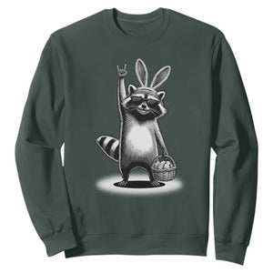 Retro Easter Raccoon Bunny Rock Hand Trash Panda Sweatshirt TS11 Dark Forest Green Print Your Wear