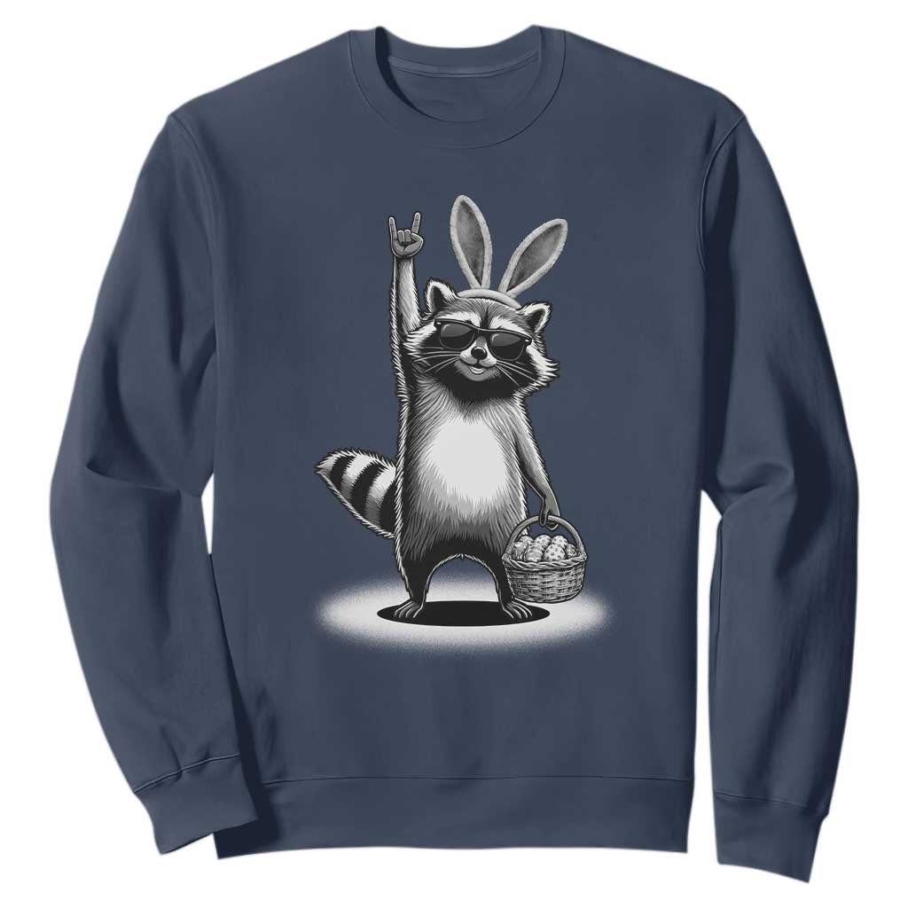 Retro Easter Raccoon Bunny Rock Hand Trash Panda Sweatshirt TS11 Navy Print Your Wear
