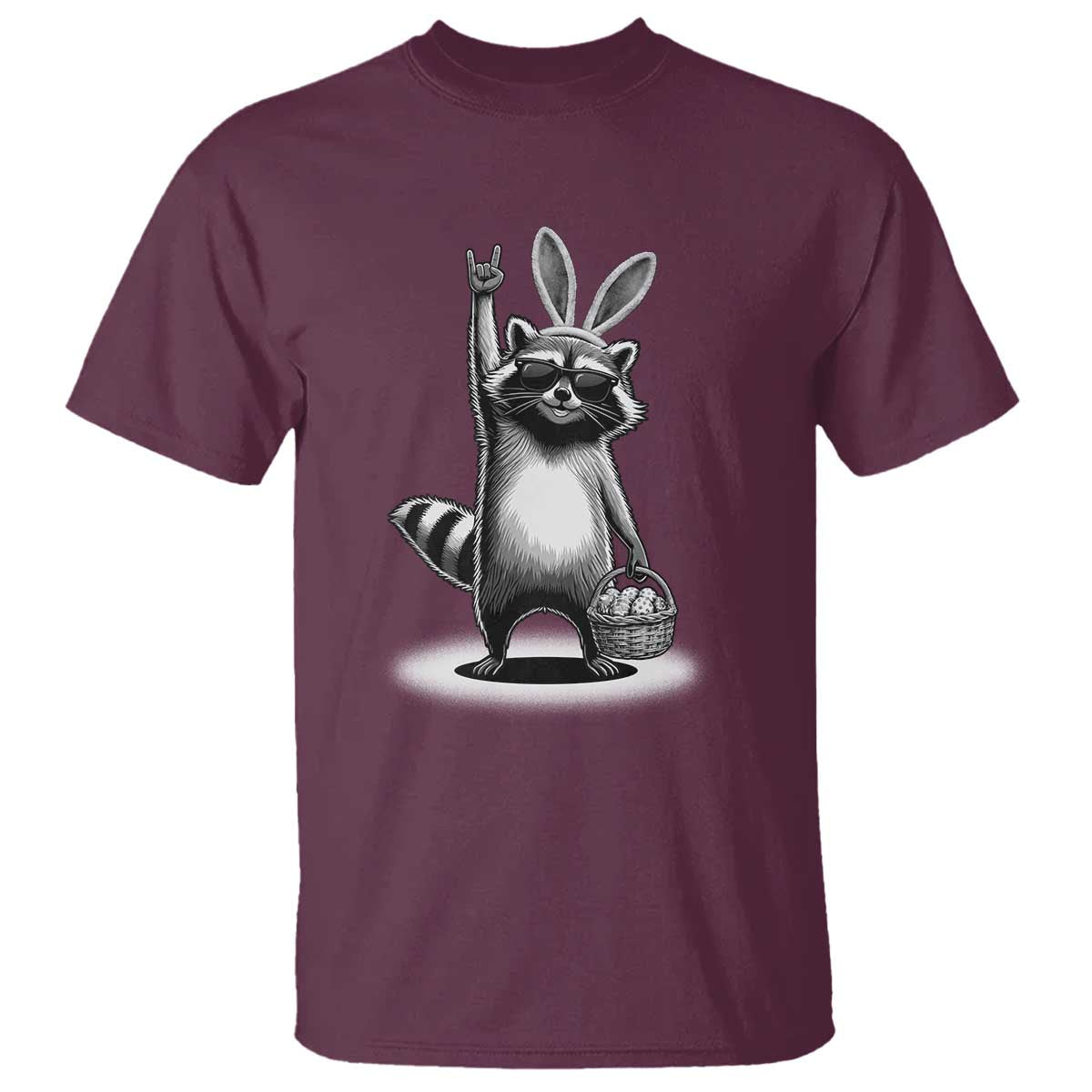Retro Easter Raccoon Bunny Rock Hand Trash Panda T Shirt TS11 Maroon Print Your Wear