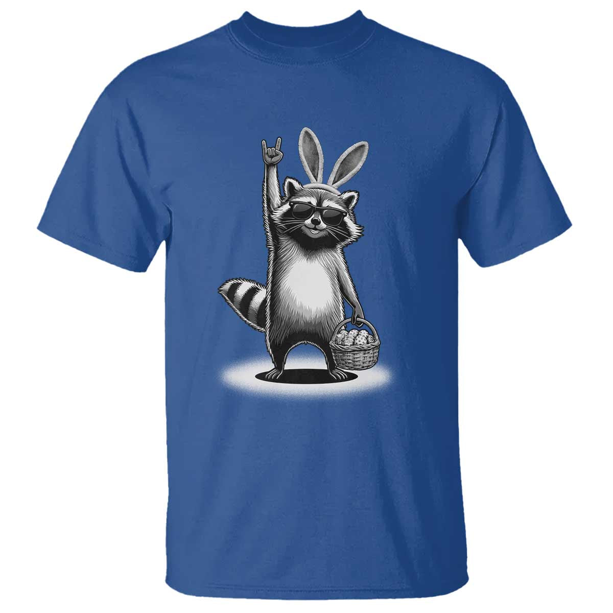 Retro Easter Raccoon Bunny Rock Hand Trash Panda T Shirt TS11 Royal Blue Print Your Wear