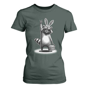 Retro Easter Raccoon Bunny Rock Hand Trash Panda T Shirt For Women TS11 Dark Forest Green Print Your Wear