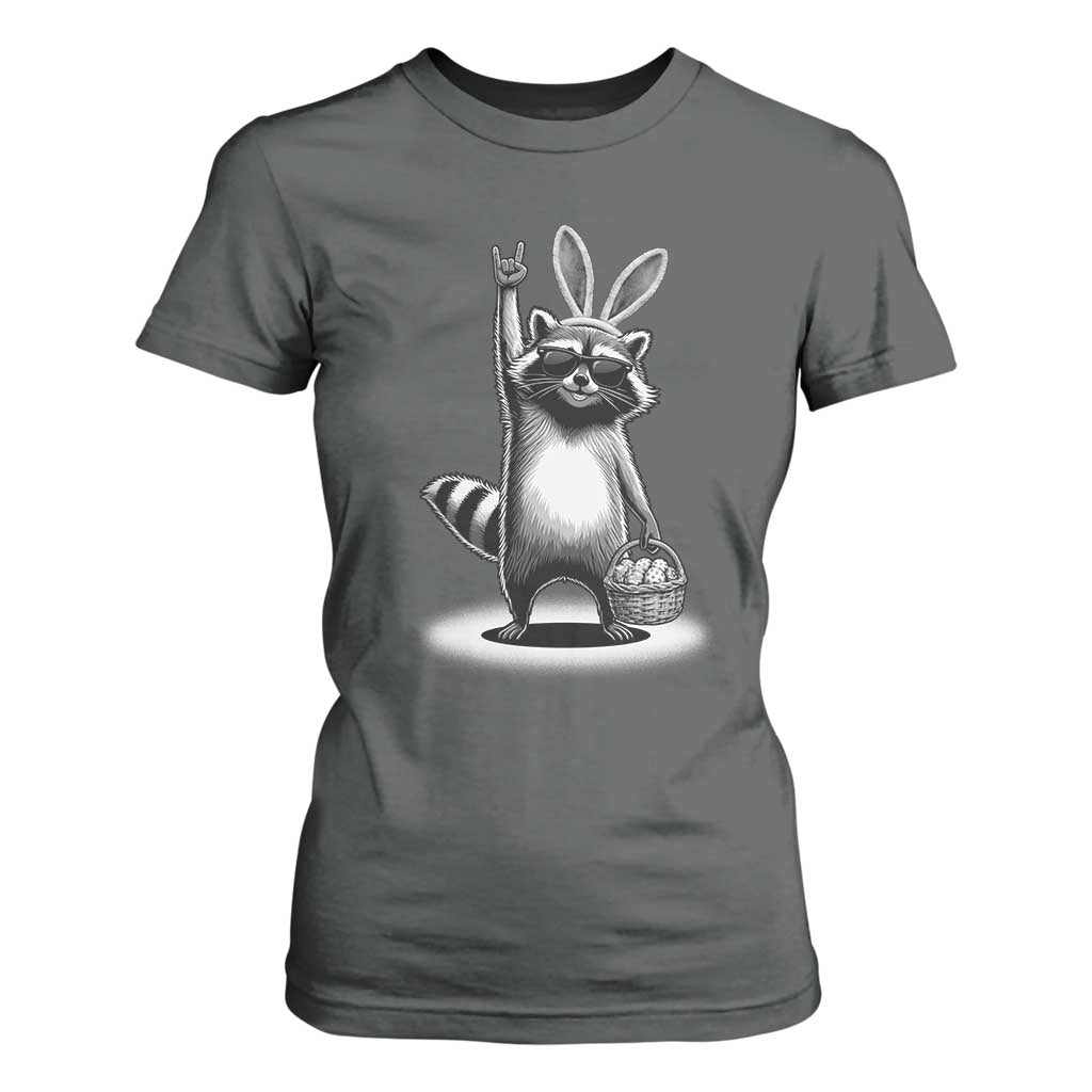 Retro Easter Raccoon Bunny Rock Hand Trash Panda T Shirt For Women TS11 Dark Heather Print Your Wear