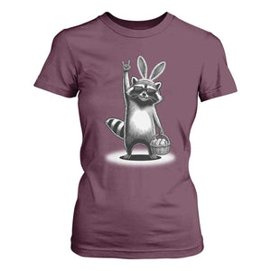 Retro Easter Raccoon Bunny Rock Hand Trash Panda T Shirt For Women TS11 Maroon Print Your Wear
