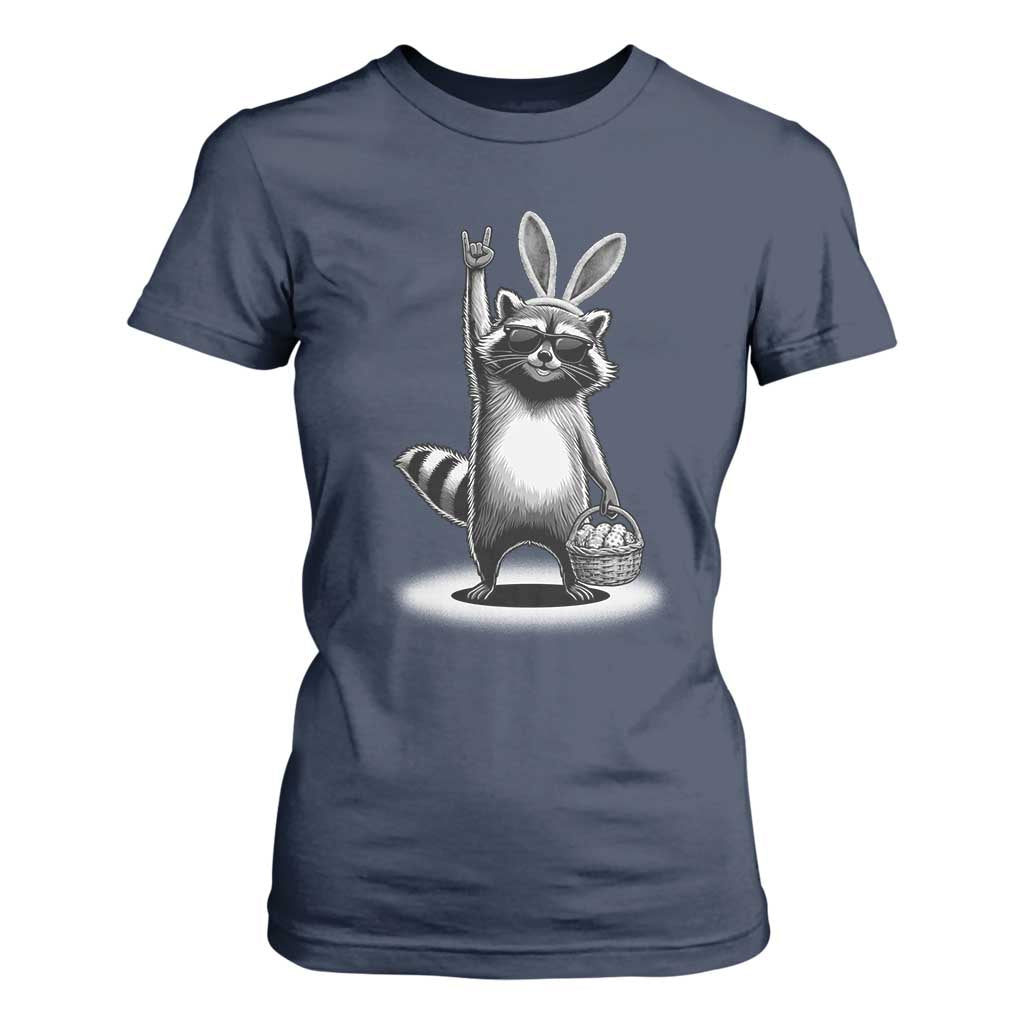 Retro Easter Raccoon Bunny Rock Hand Trash Panda T Shirt For Women TS11 Navy Print Your Wear