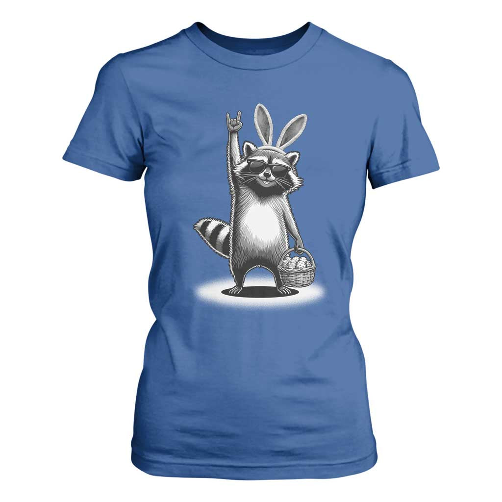 Retro Easter Raccoon Bunny Rock Hand Trash Panda T Shirt For Women TS11 Royal Blue Print Your Wear