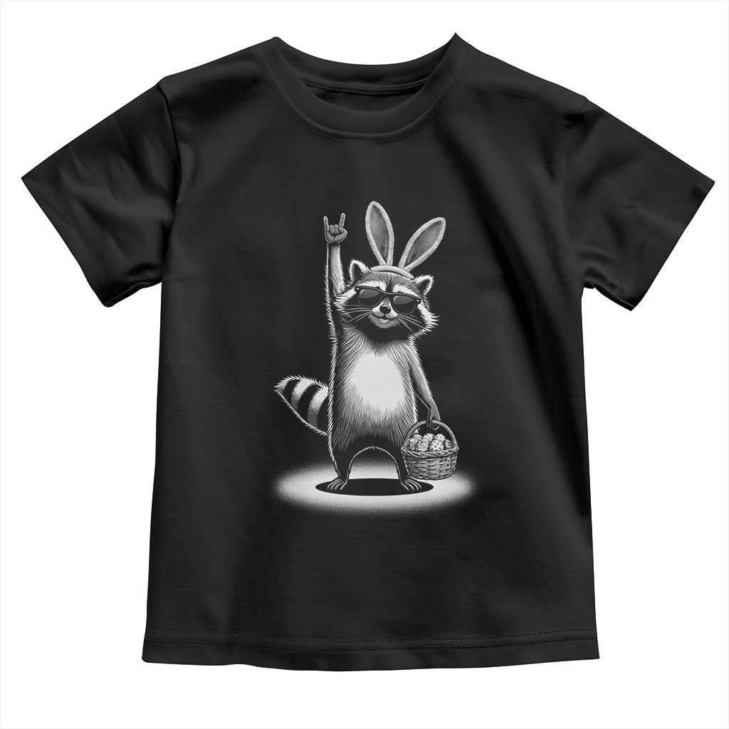 Retro Easter Raccoon Bunny Rock Hand Trash Panda Toddler T Shirt TS11 Black Print Your Wear