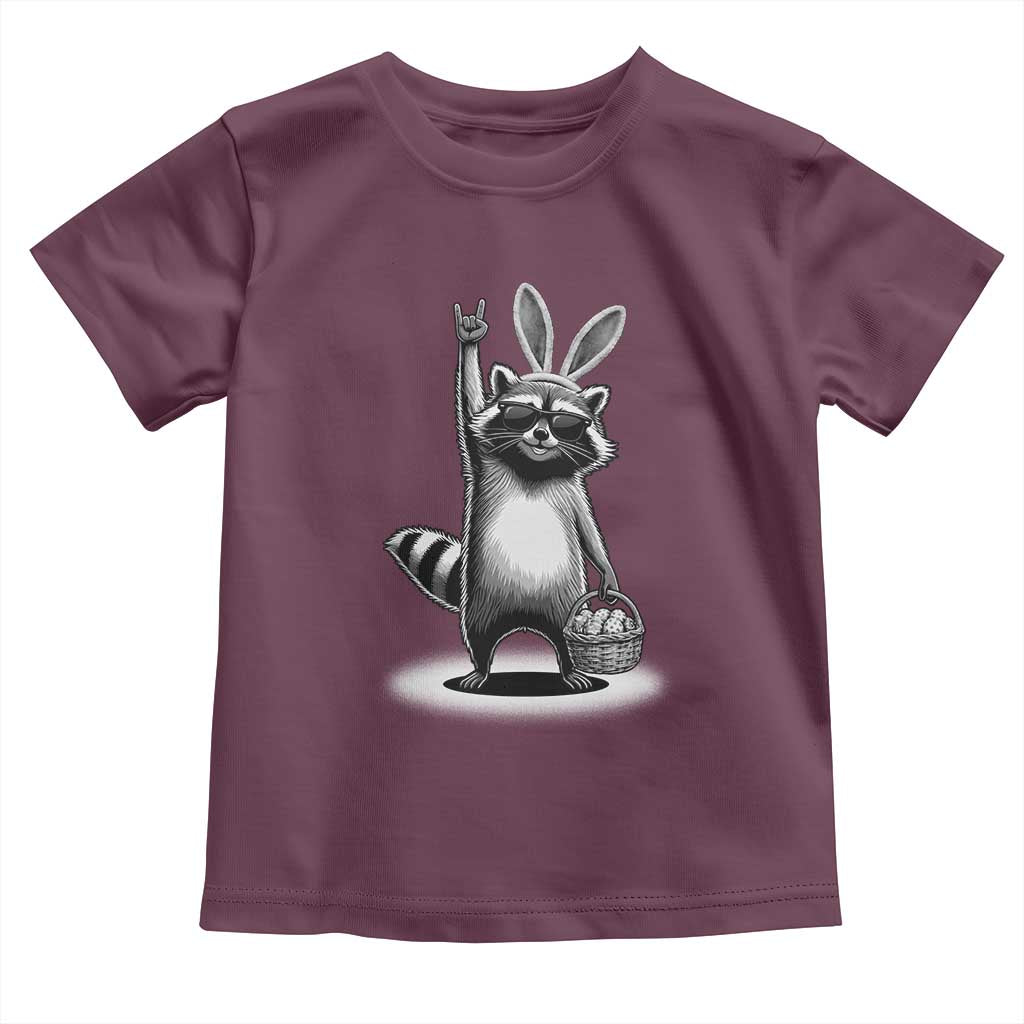 Retro Easter Raccoon Bunny Rock Hand Trash Panda Toddler T Shirt TS11 Maroon Print Your Wear