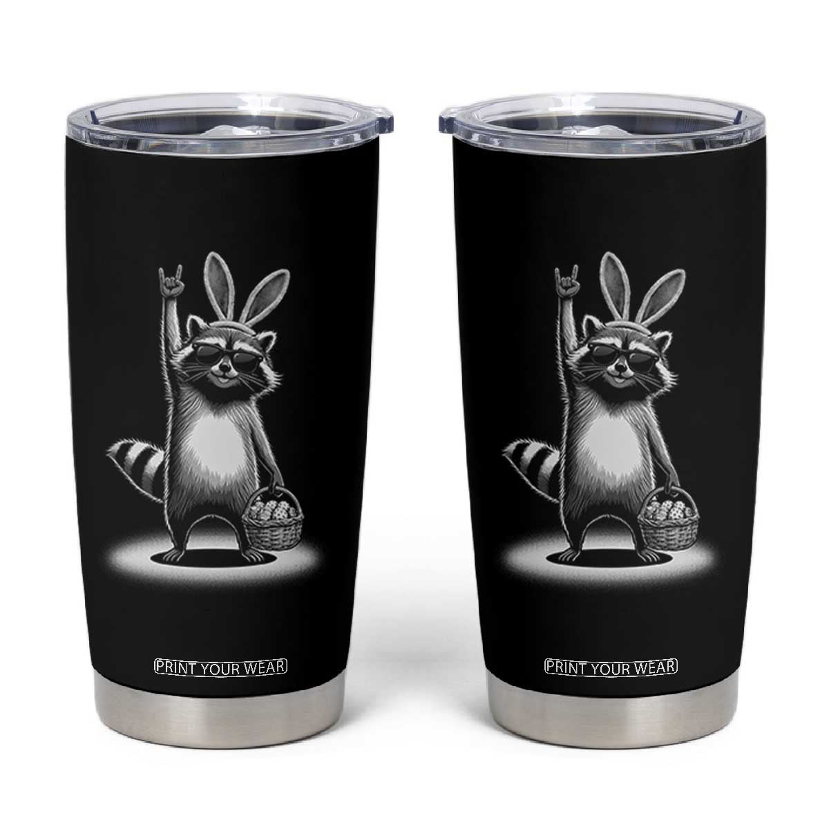Retro Easter Raccoon Bunny Rock Hand Trash Panda Tumbler Cup TS11 Black Print Your Wear