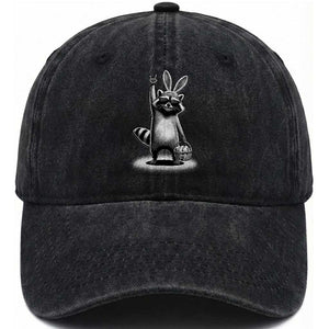 Retro Easter Raccoon Bunny Rock Hand Trash Panda Washed Cotton Baseball Cap