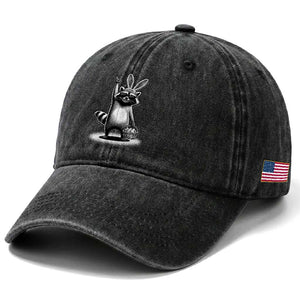 Retro Easter Raccoon Bunny Rock Hand Trash Panda Washed Cotton Baseball Cap