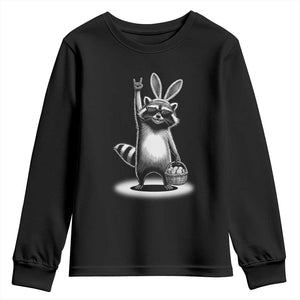 Retro Easter Raccoon Bunny Rock Hand Trash Panda Youth Sweatshirt TS11 Black Print Your Wear