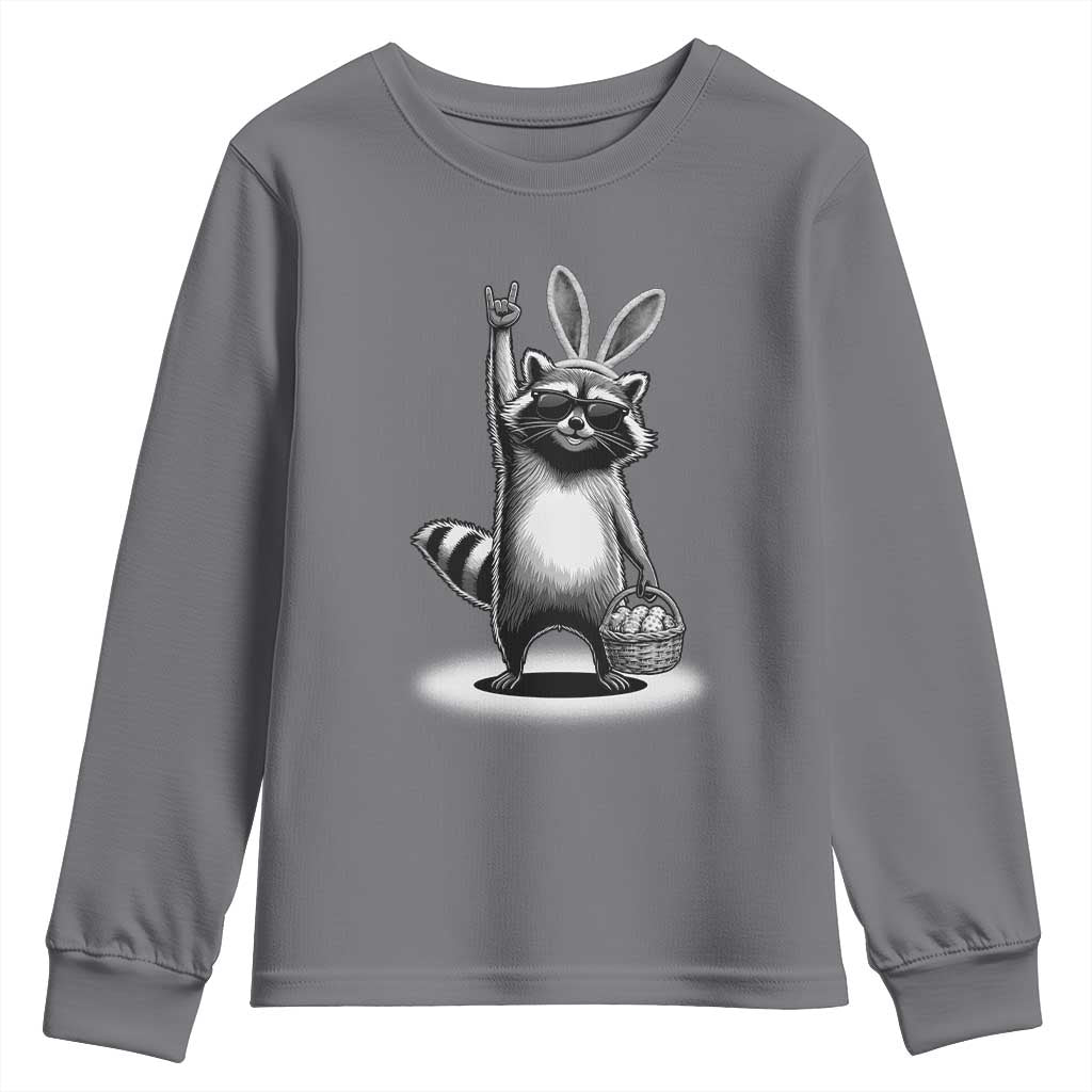 Retro Easter Raccoon Bunny Rock Hand Trash Panda Youth Sweatshirt TS11 Charcoal Print Your Wear