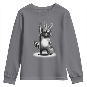 Retro Easter Raccoon Bunny Rock Hand Trash Panda Youth Sweatshirt TS11 Charcoal Print Your Wear