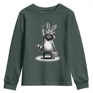 Retro Easter Raccoon Bunny Rock Hand Trash Panda Youth Sweatshirt TS11 Dark Forest Green Print Your Wear