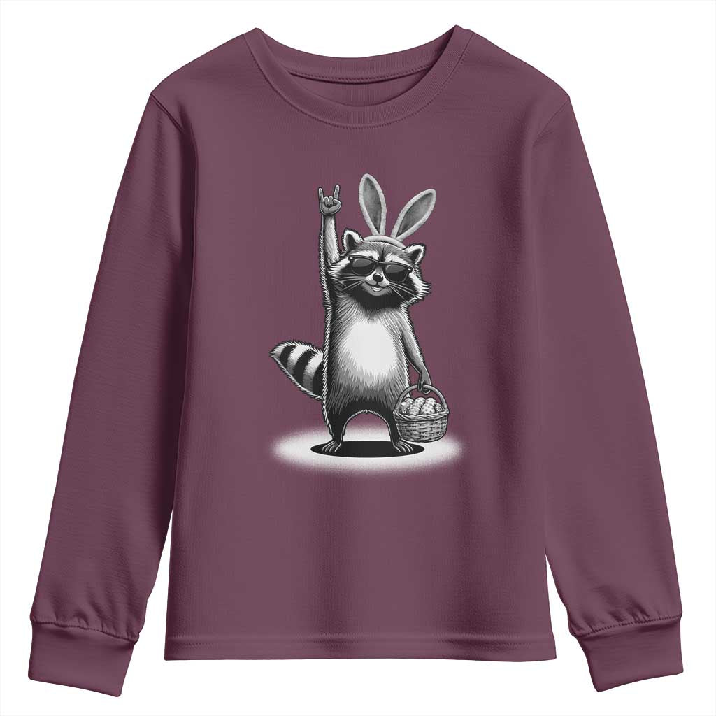Retro Easter Raccoon Bunny Rock Hand Trash Panda Youth Sweatshirt TS11 Maroon Print Your Wear