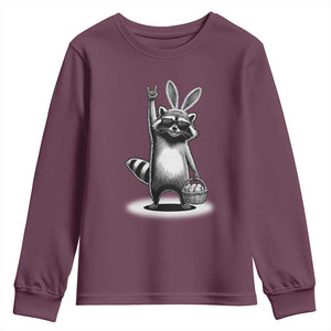 Retro Easter Raccoon Bunny Rock Hand Trash Panda Youth Sweatshirt TS11 Maroon Print Your Wear
