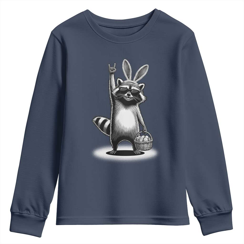 Retro Easter Raccoon Bunny Rock Hand Trash Panda Youth Sweatshirt TS11 Navy Print Your Wear