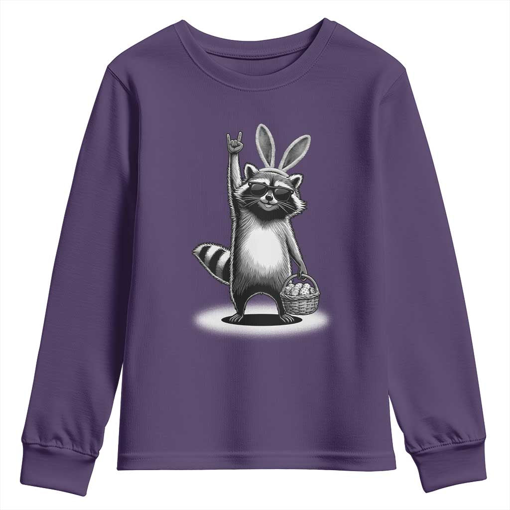 Retro Easter Raccoon Bunny Rock Hand Trash Panda Youth Sweatshirt TS11 Purple Print Your Wear