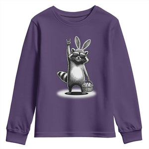 Retro Easter Raccoon Bunny Rock Hand Trash Panda Youth Sweatshirt TS11 Purple Print Your Wear