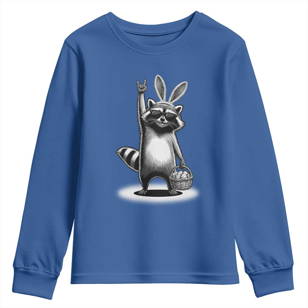 Retro Easter Raccoon Bunny Rock Hand Trash Panda Youth Sweatshirt TS11 Royal Blue Print Your Wear