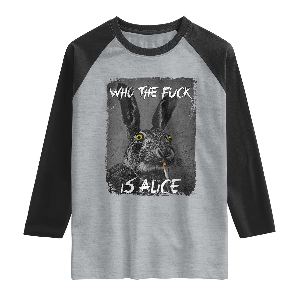 Funny Rabbit Who The Fuck Is Alice Raglan Shirt TS11 Heather Gray Black Print Your Wear