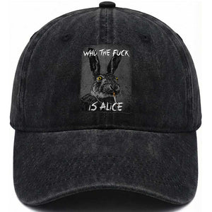 Funny Rabbit Who The Fuck Is Alice Washed Cotton Baseball Cap TS11 Print Your Wear