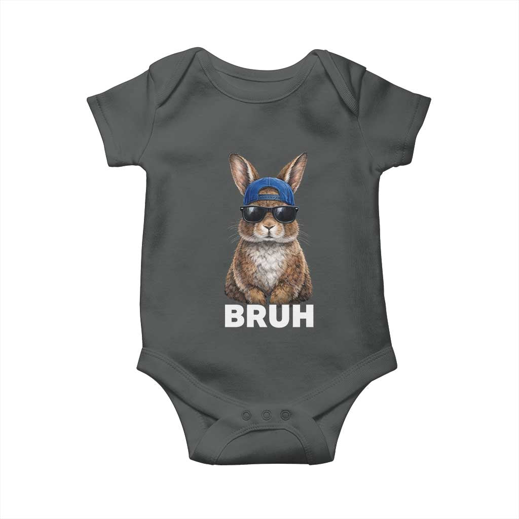 Funny Easter Bruh Bunny Sunglasses Meme Baby Onesie TS11 Dark Heather Print Your Wear