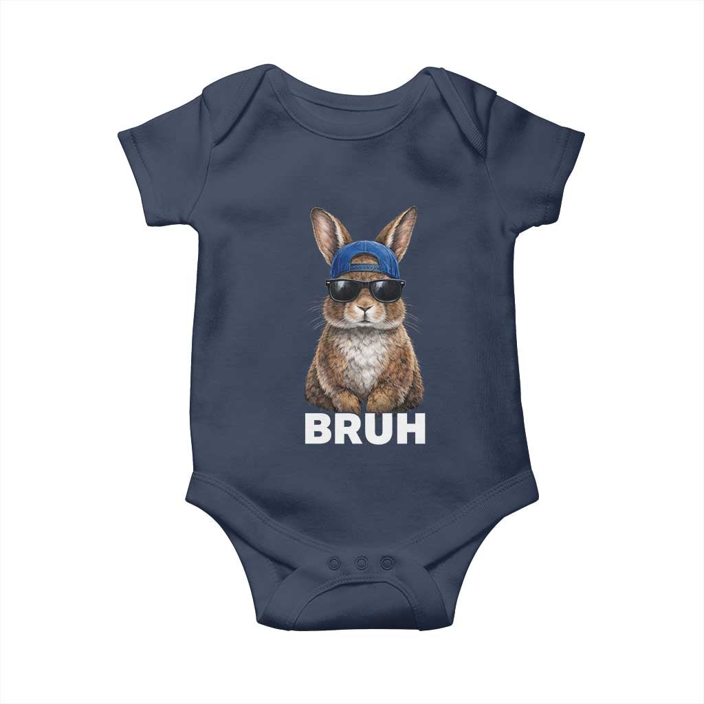 Funny Easter Bruh Bunny Sunglasses Meme Baby Onesie TS11 Navy Print Your Wear