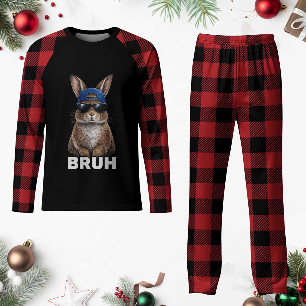 Funny Easter Bruh Bunny Sunglasses Meme Plaid Pajama Set TS11 Buffalo Plaid Print Your Wear