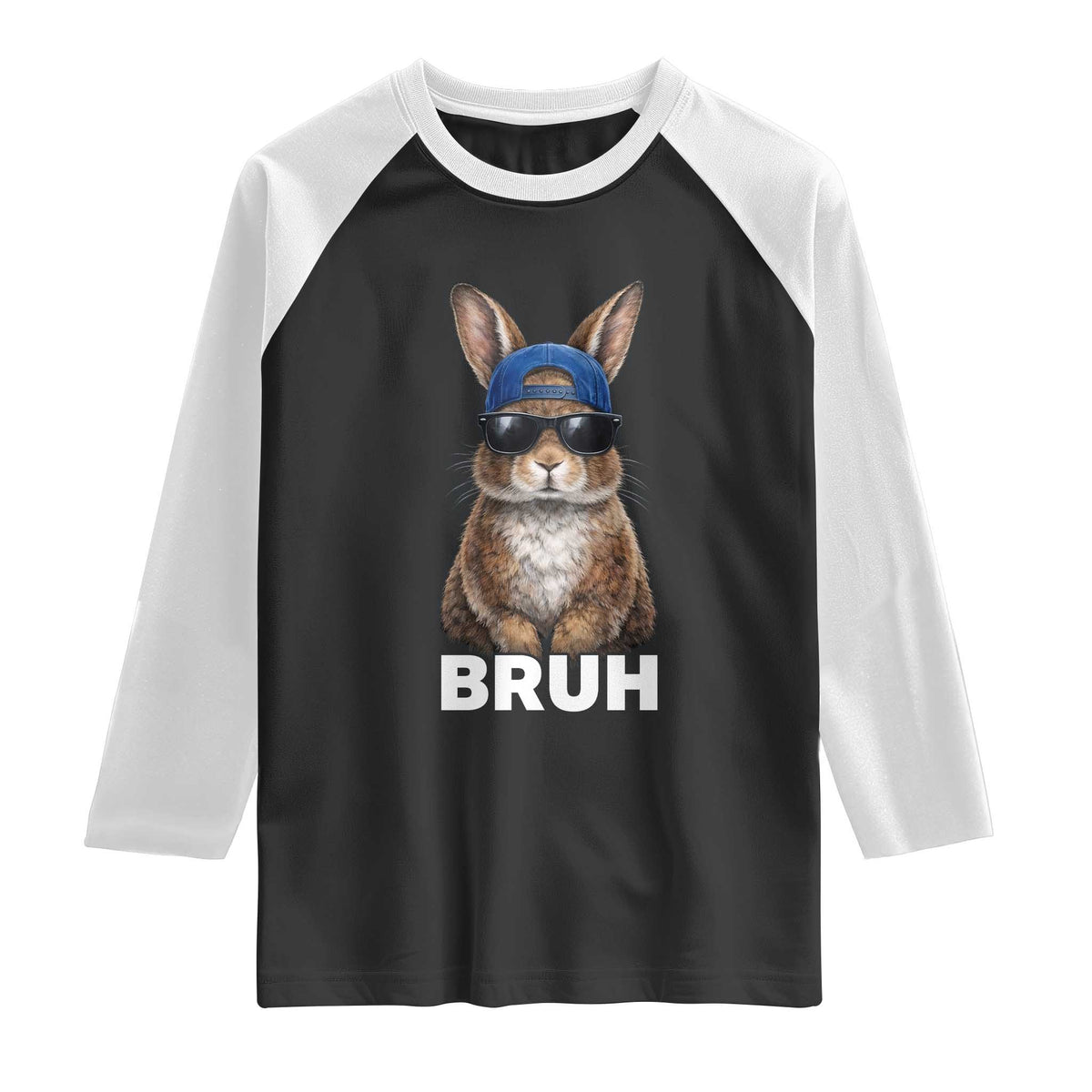 Funny Easter Bruh Bunny Sunglasses Meme Raglan Shirt TS11 Black White Print Your Wear