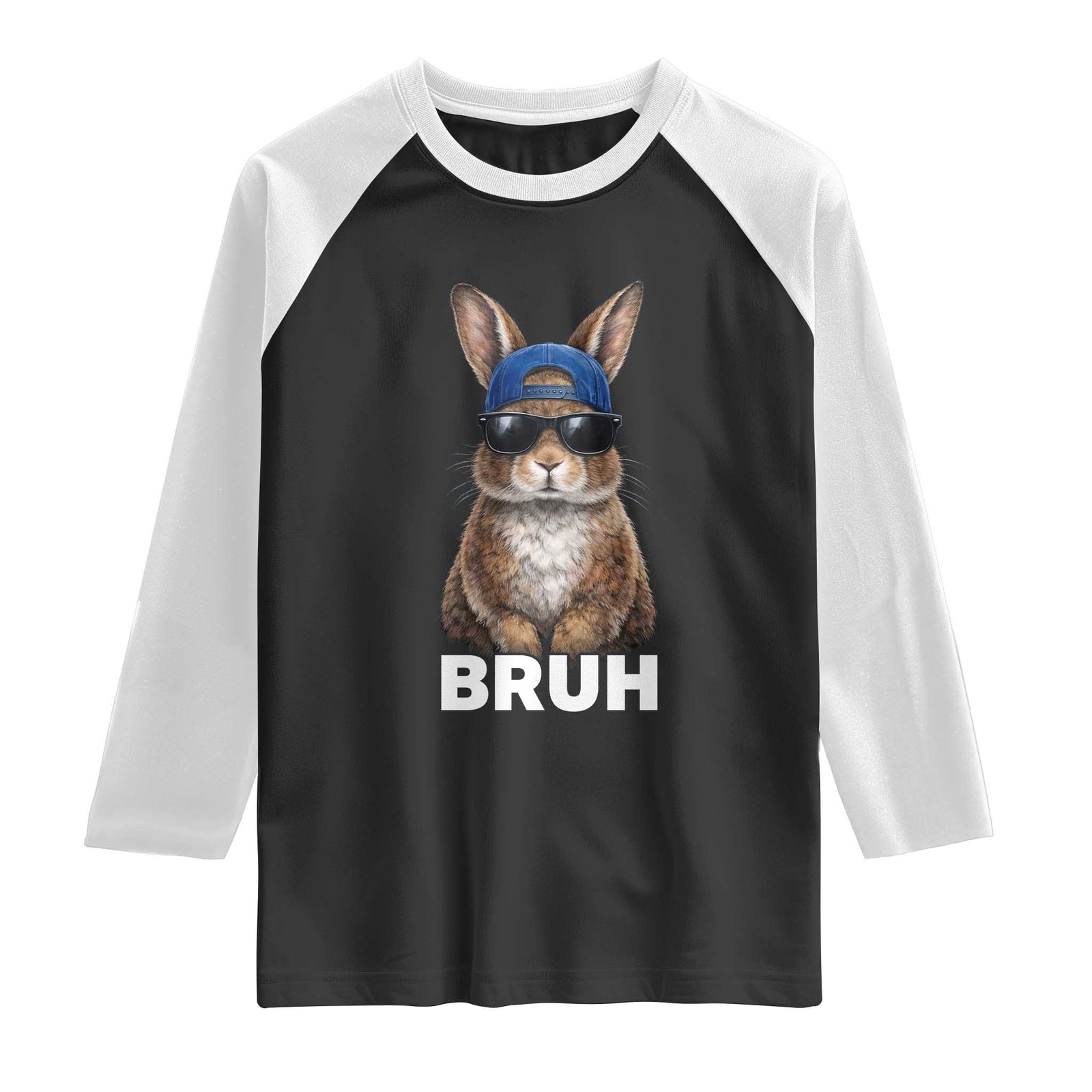 Funny Easter Bruh Bunny Sunglasses Meme Raglan Shirt TS11 Black White Print Your Wear