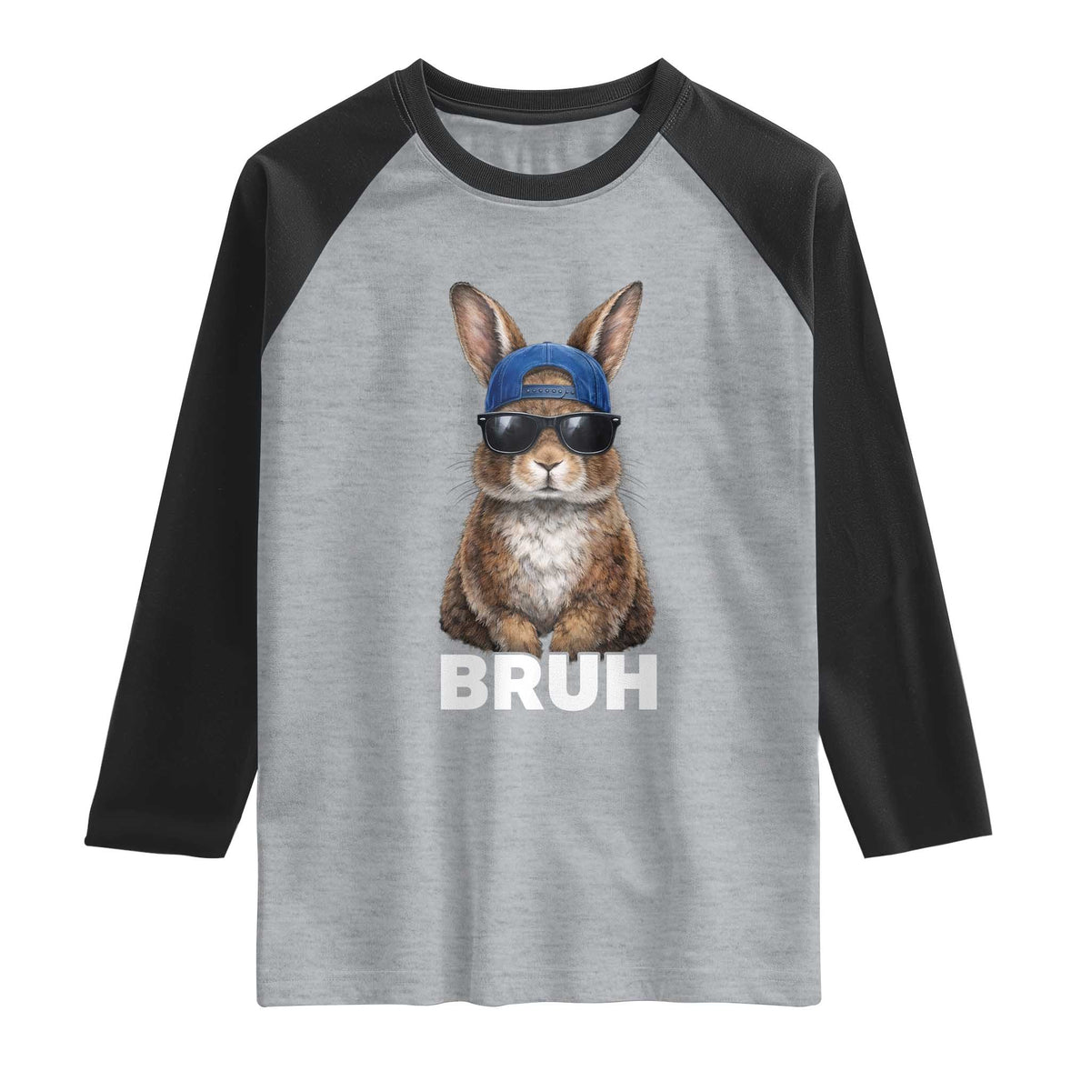Funny Easter Bruh Bunny Sunglasses Meme Raglan Shirt TS11 Heather Gray Black Print Your Wear