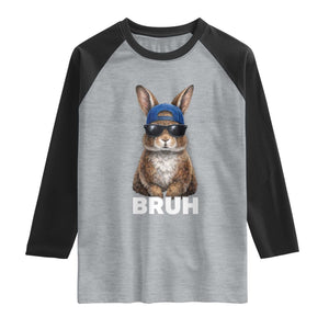 Funny Easter Bruh Bunny Sunglasses Meme Raglan Shirt TS11 Heather Gray Black Print Your Wear