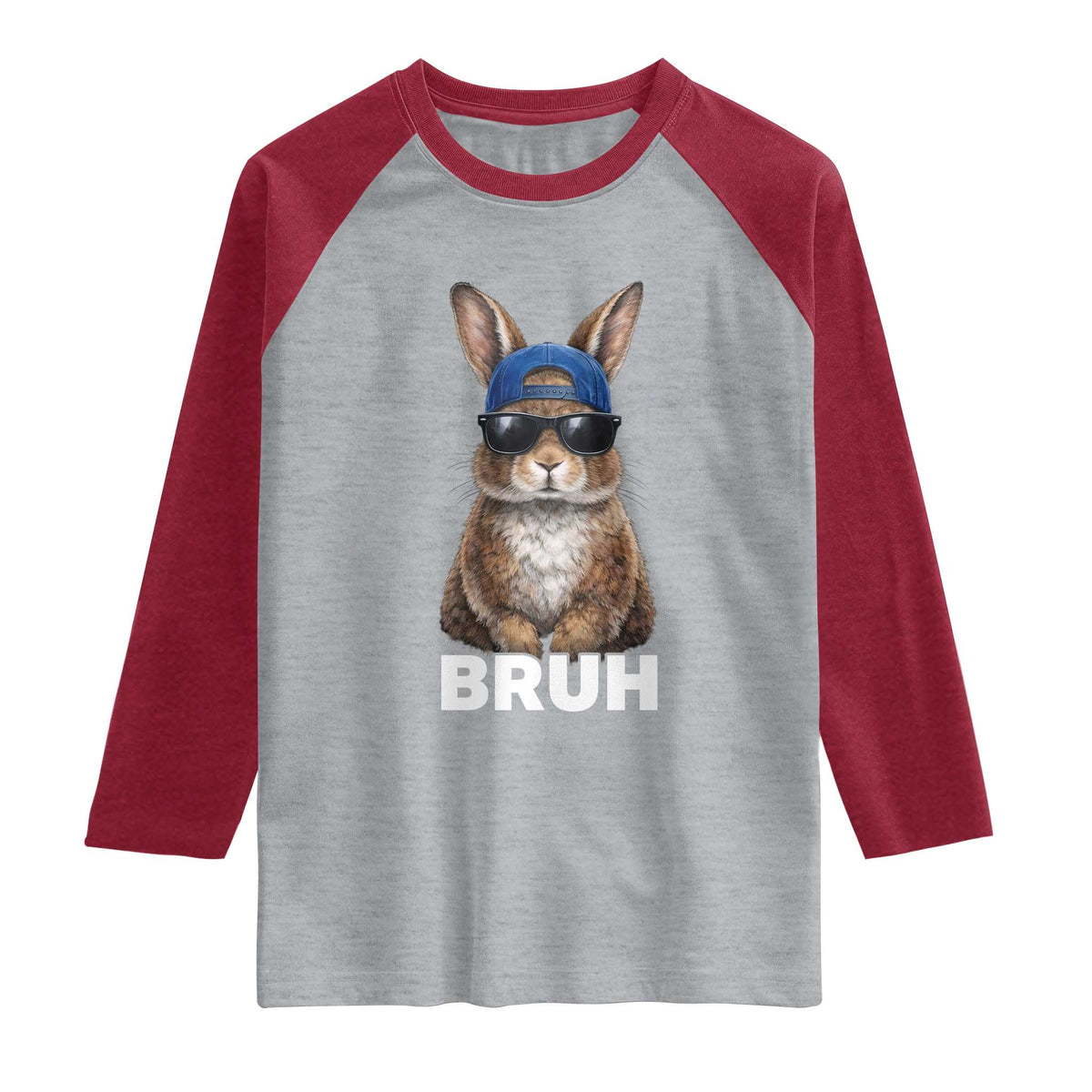 Funny Easter Bruh Bunny Sunglasses Meme Raglan Shirt TS11 Heather Gray Heather Red Print Your Wear