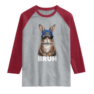 Funny Easter Bruh Bunny Sunglasses Meme Raglan Shirt TS11 Heather Gray Heather Red Print Your Wear