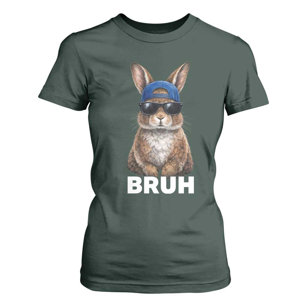 Funny Easter Bruh Bunny Sunglasses Meme T Shirt For Women TS11 Dark Forest Green Print Your Wear