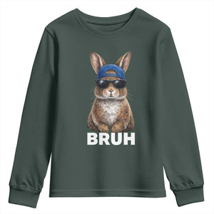 Funny Easter Bruh Bunny Sunglasses Meme Youth Sweatshirt TS11 Dark Forest Green Print Your Wear