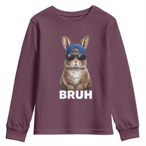 Funny Easter Bruh Bunny Sunglasses Meme Youth Sweatshirt TS11 Maroon Print Your Wear