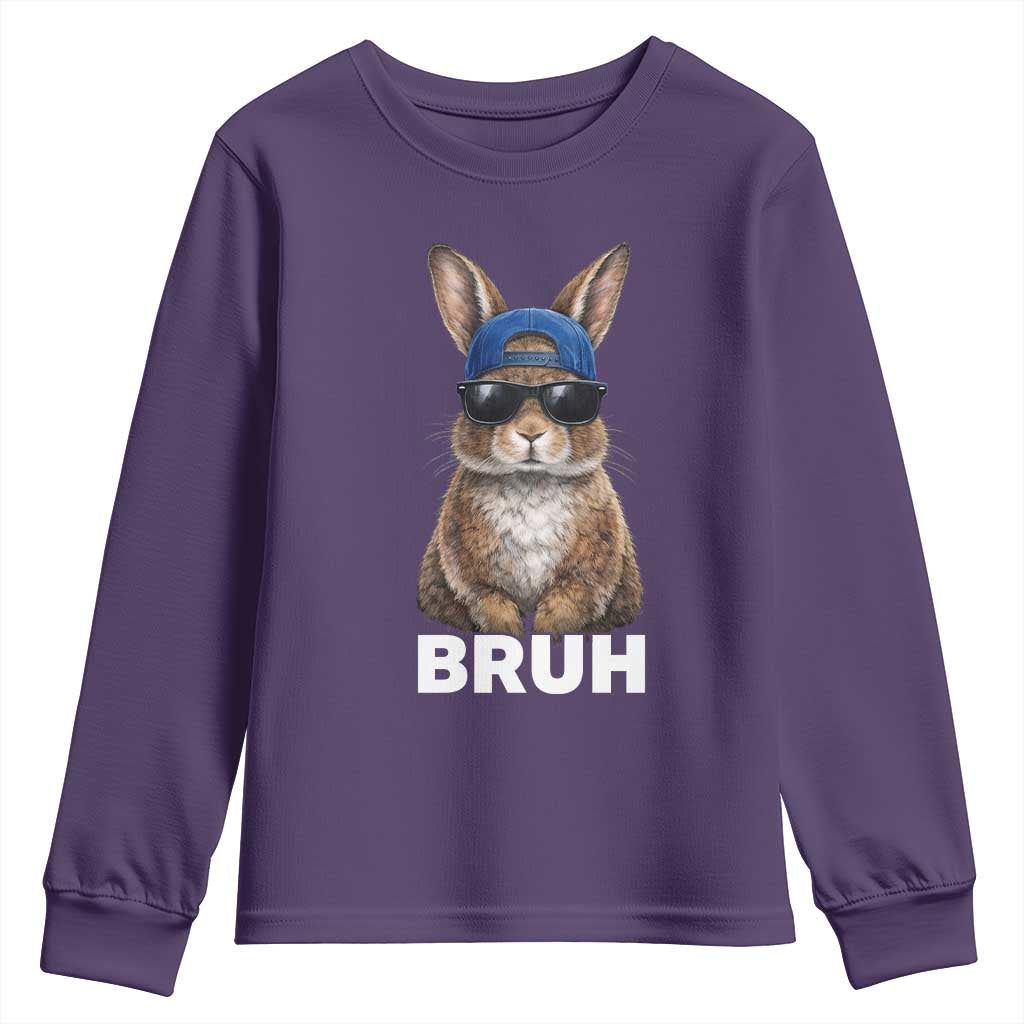 Funny Easter Bruh Bunny Sunglasses Meme Youth Sweatshirt TS11 Purple Print Your Wear
