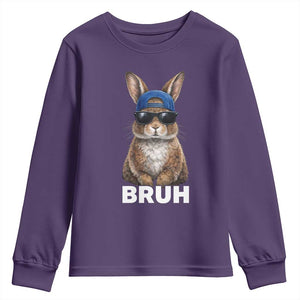 Funny Easter Bruh Bunny Sunglasses Meme Youth Sweatshirt TS11 Purple Print Your Wear