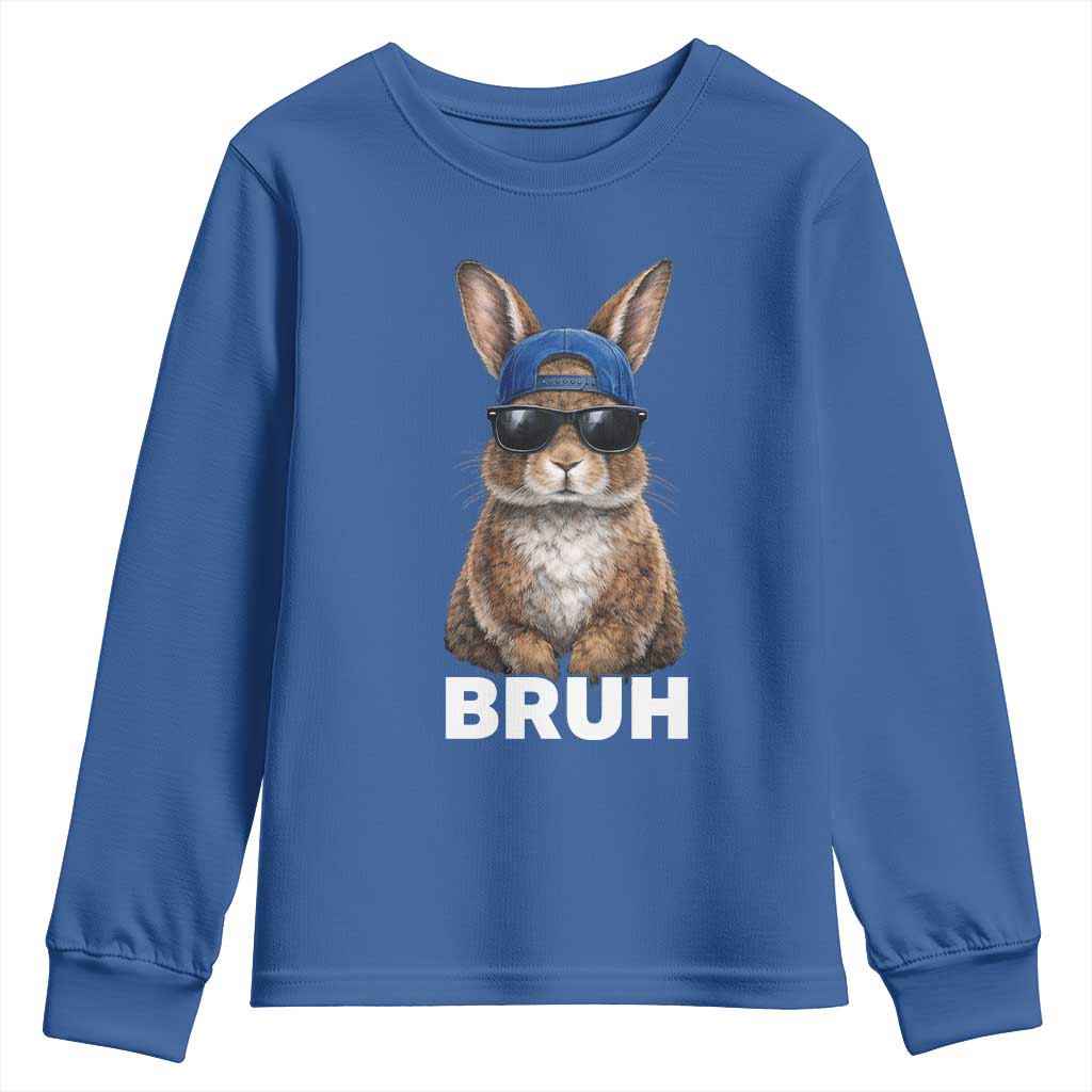 Funny Easter Bruh Bunny Sunglasses Meme Youth Sweatshirt TS11 Royal Blue Print Your Wear