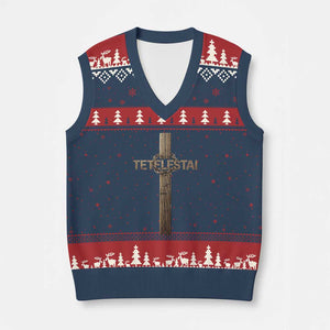 Christian Easter Resurrection Day Tetelestai Religious Cross V-Neck Knit Sweater Vest TS11 Navy Red Print Your Wear