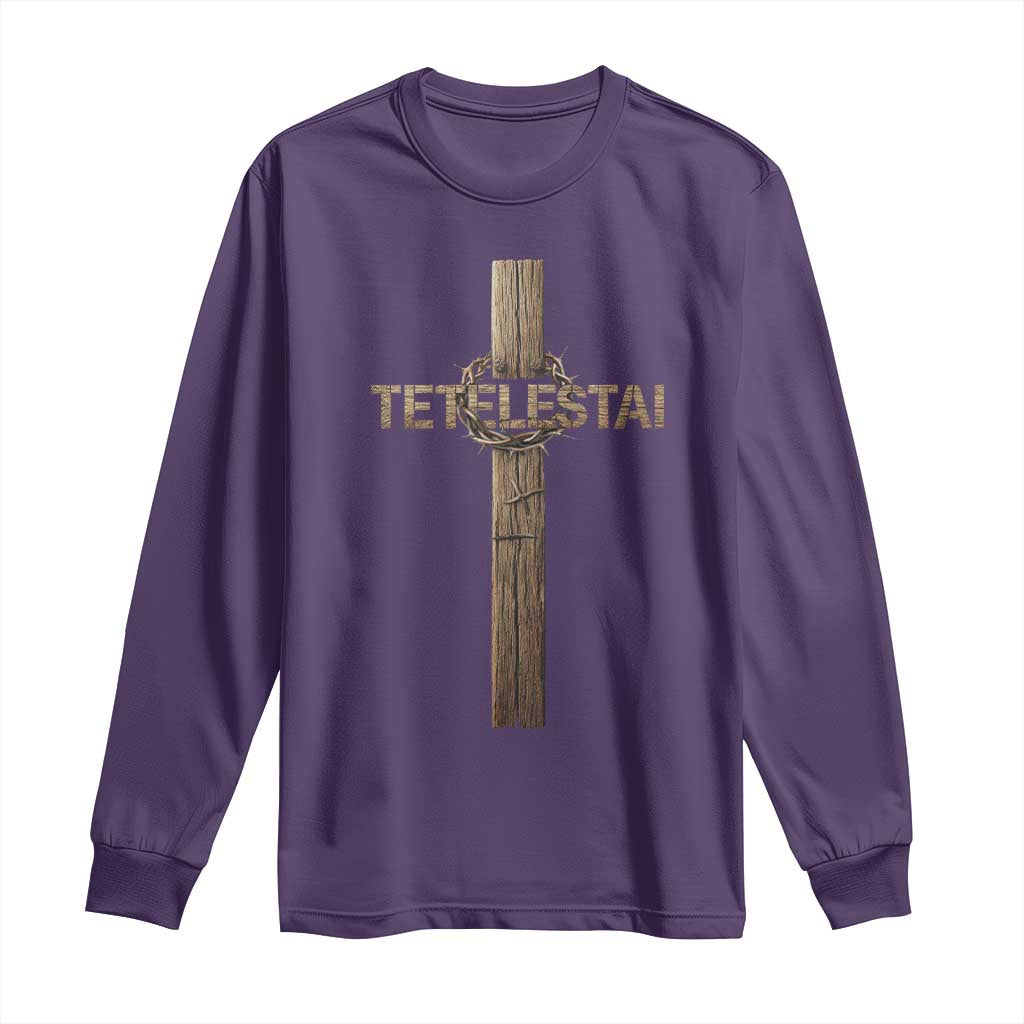 Christian Easter Resurrection Day Tetelestai Religious Cross Long Sleeve Shirt TS11 Purple Print Your Wear