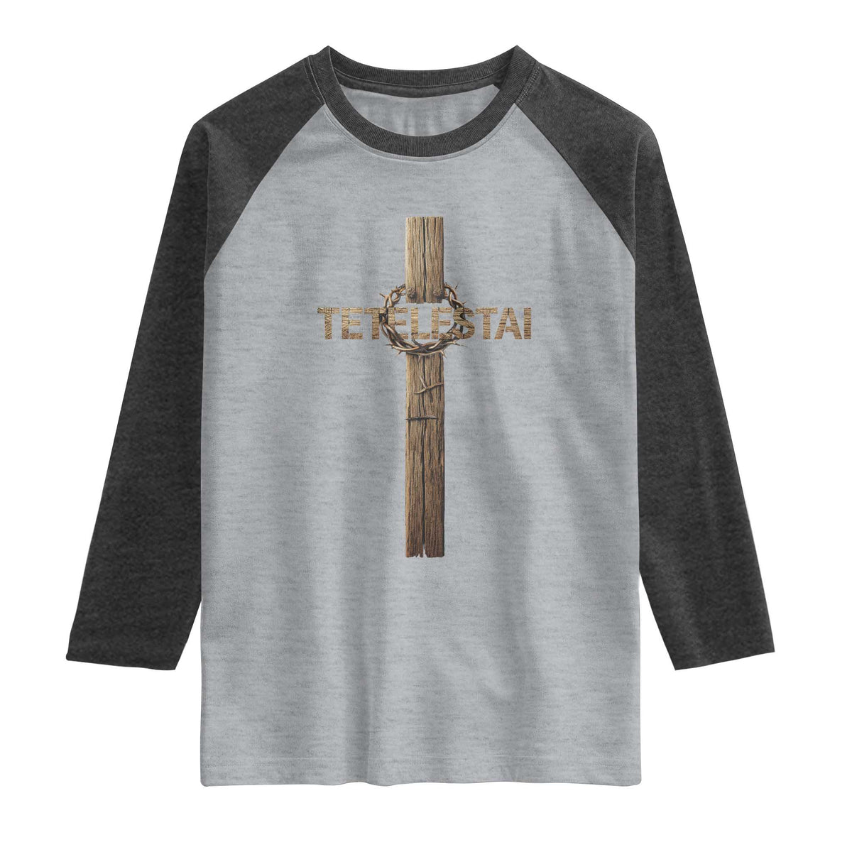 Christian Easter Resurrection Day Tetelestai Religious Cross Raglan Shirt TS11 Heather Gray Heather Charcoal Print Your Wear