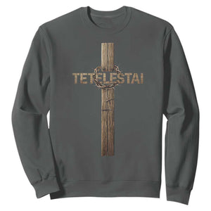 Christian Easter Resurrection Day Tetelestai Religious Cross Sweatshirt TS11 Dark Heather Print Your Wear