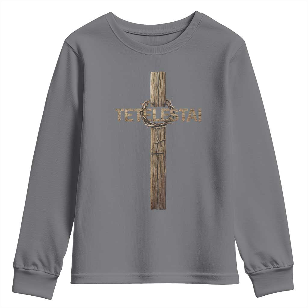 Christian Easter Resurrection Day Tetelestai Religious Cross Youth Sweatshirt TS11 Charcoal Print Your Wear