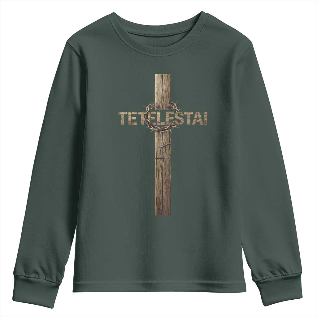 Christian Easter Resurrection Day Tetelestai Religious Cross Youth Sweatshirt TS11 Dark Forest Green Print Your Wear