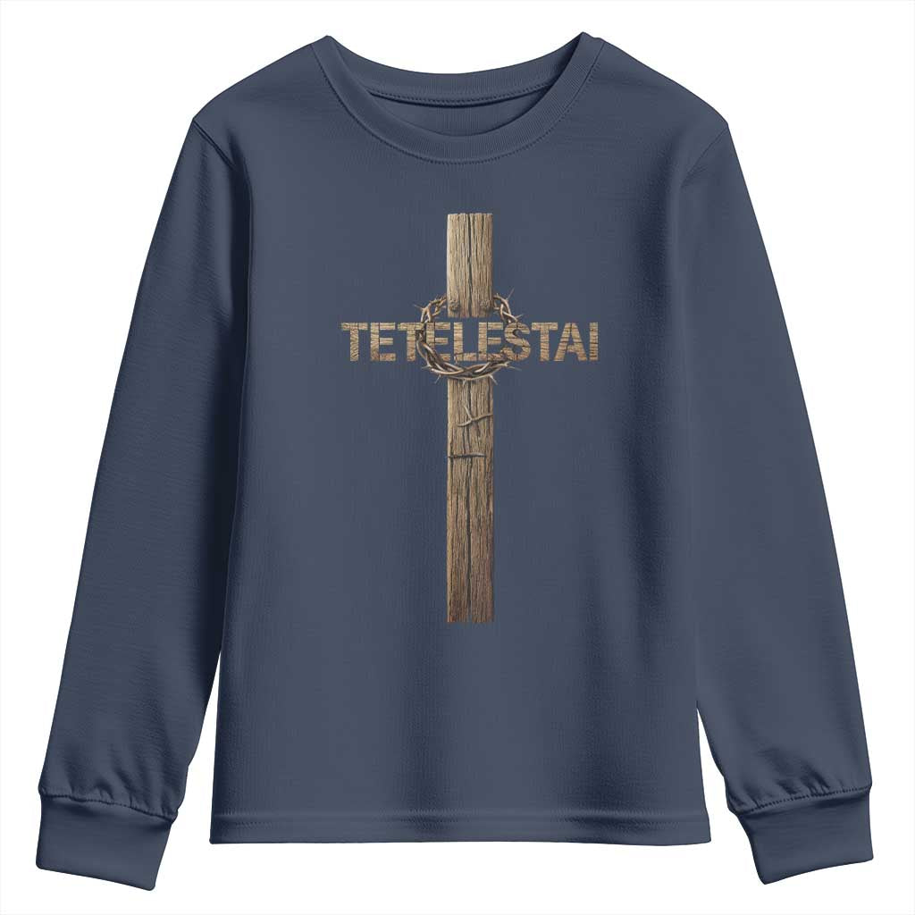 Christian Easter Resurrection Day Tetelestai Religious Cross Youth Sweatshirt TS11 Navy Print Your Wear